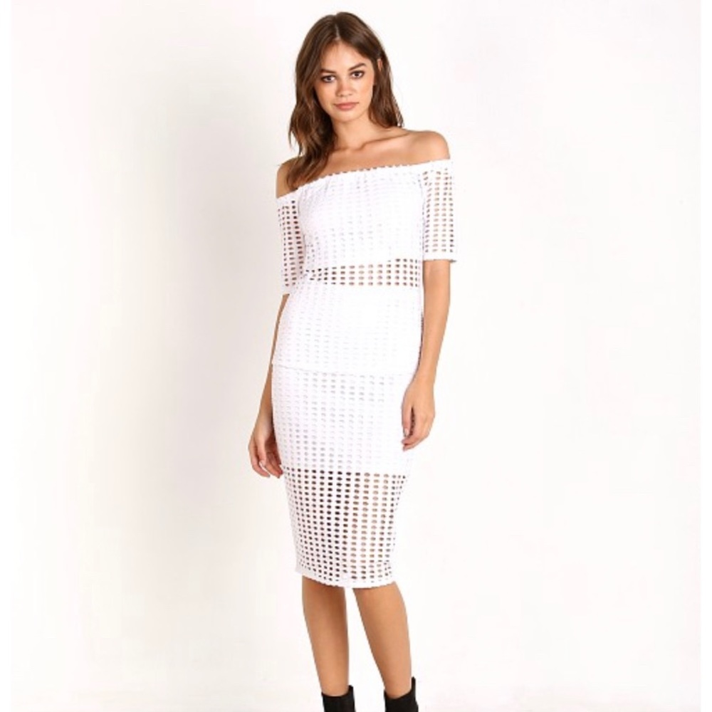 Kendall and Kylie off shoulder laser cut top&skirt